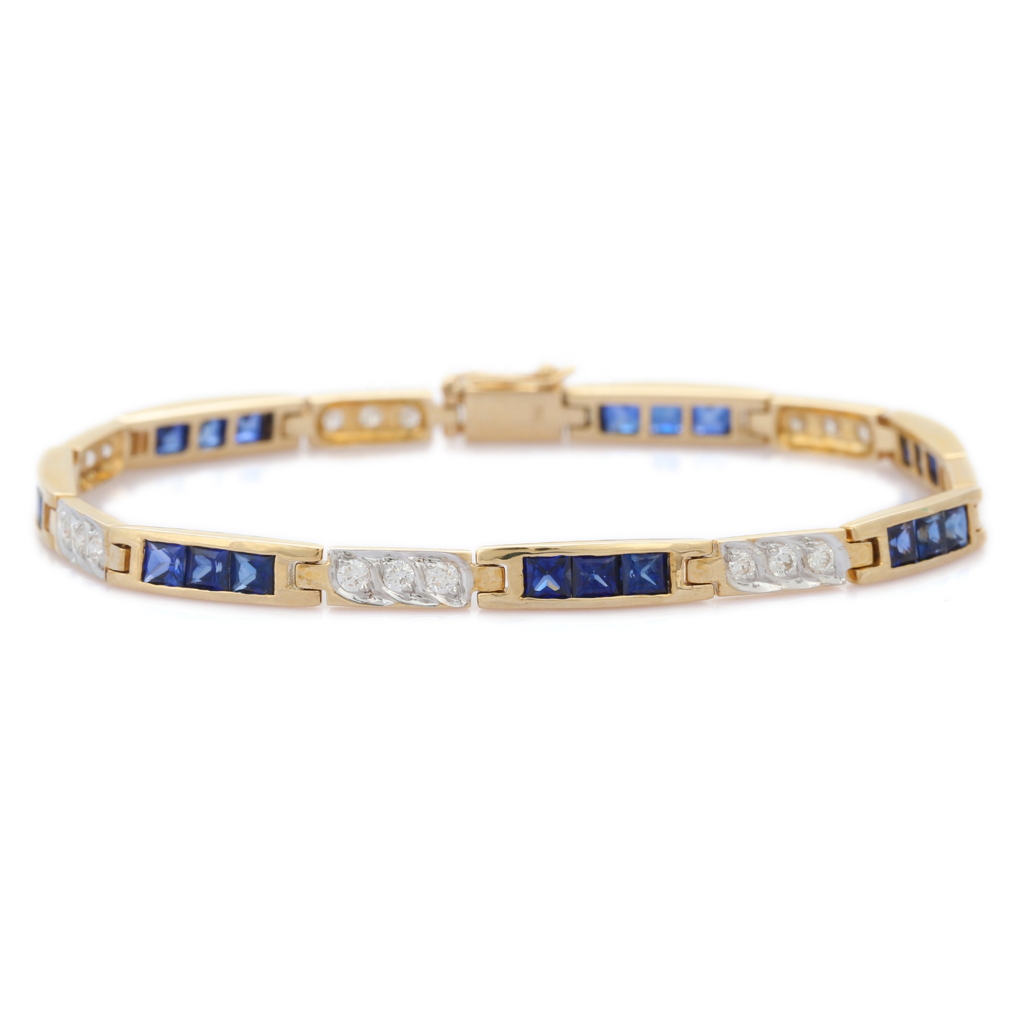 Best Selling Product Natural Sapphire Diamond Gemstones Tennis Bracelet Men 14K Solid Yellow Gold Br