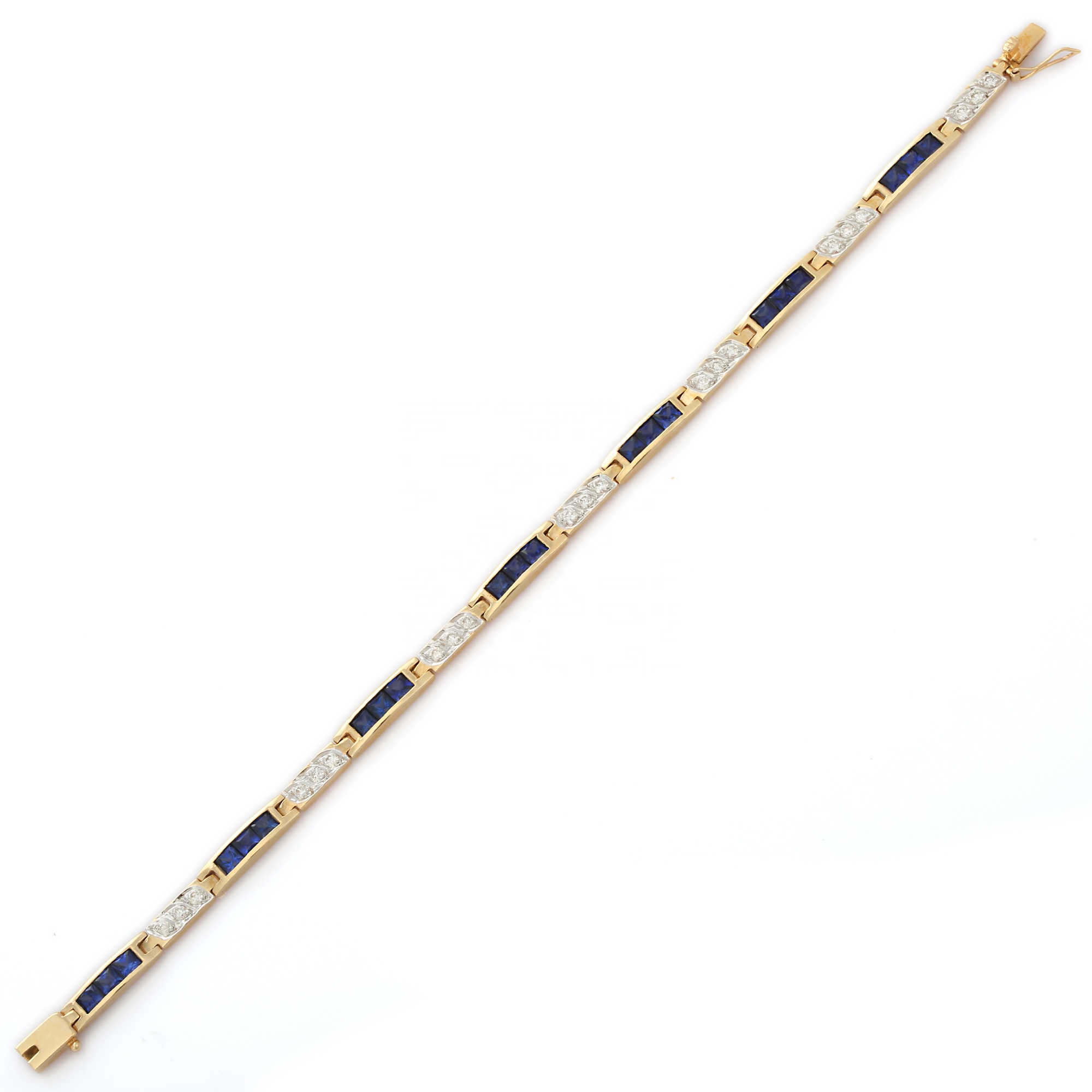 Best Selling Product Natural Sapphire Diamond Gemstones Tennis Bracelet Men 14K Solid Yellow Gold Br