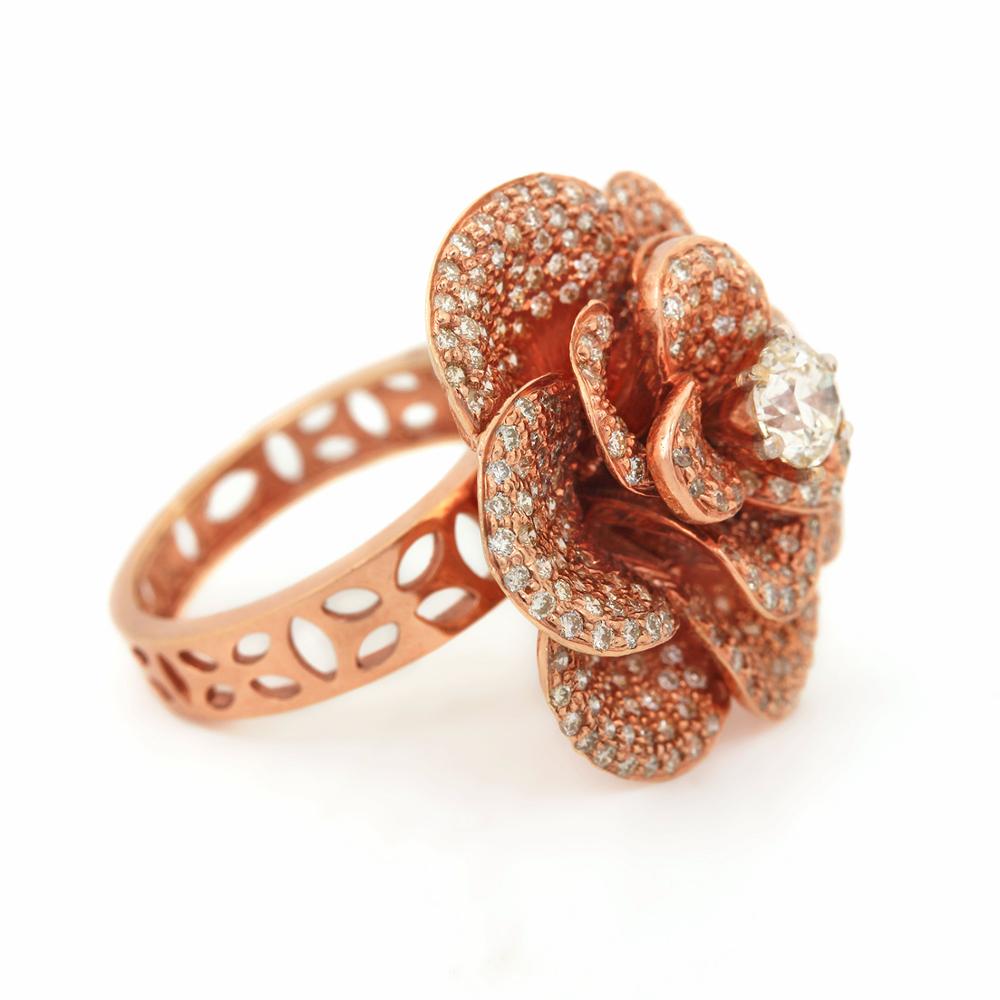 Natural 2.99 Carat Diamond Pave Beautiful Design Lotus Flower Ring Solid 14k Rose Real Gold Fine Jew