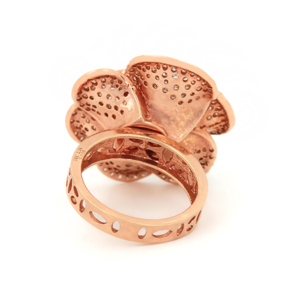 Natural 2.99 Carat Diamond Pave Beautiful Design Lotus Flower Ring Solid 14k Rose Real Gold Fine Jew