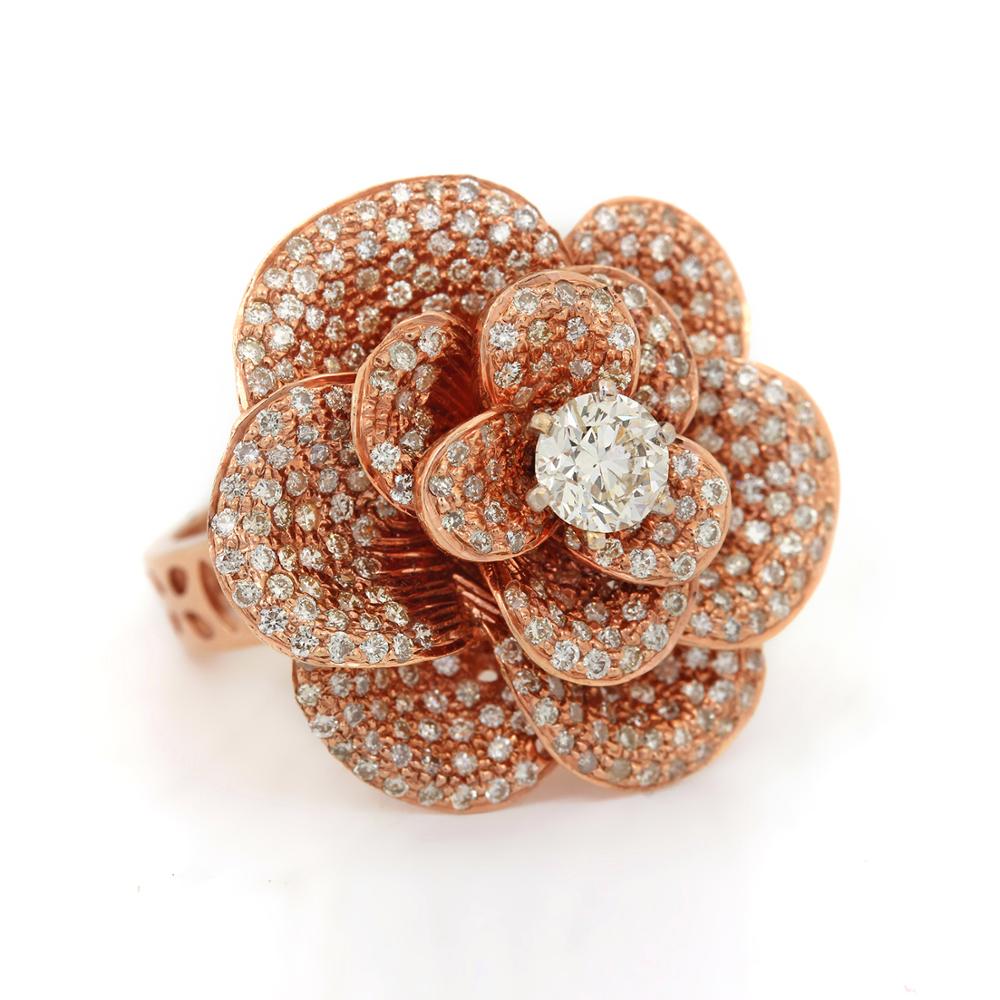 Natural 2.99 Carat Diamond Pave Beautiful Design Lotus Flower Ring Solid 14k Rose Real Gold Fine Jew