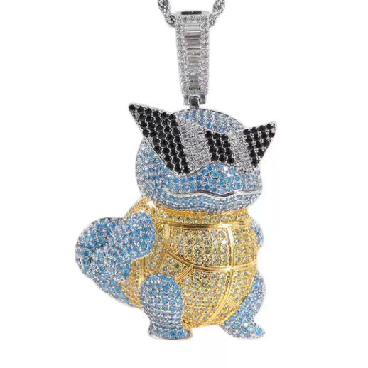 Qihang Jewelry Squirtle  pendant with 925Sliver  colorful CZ Handmade delicacyPendant Trendy HipHop 