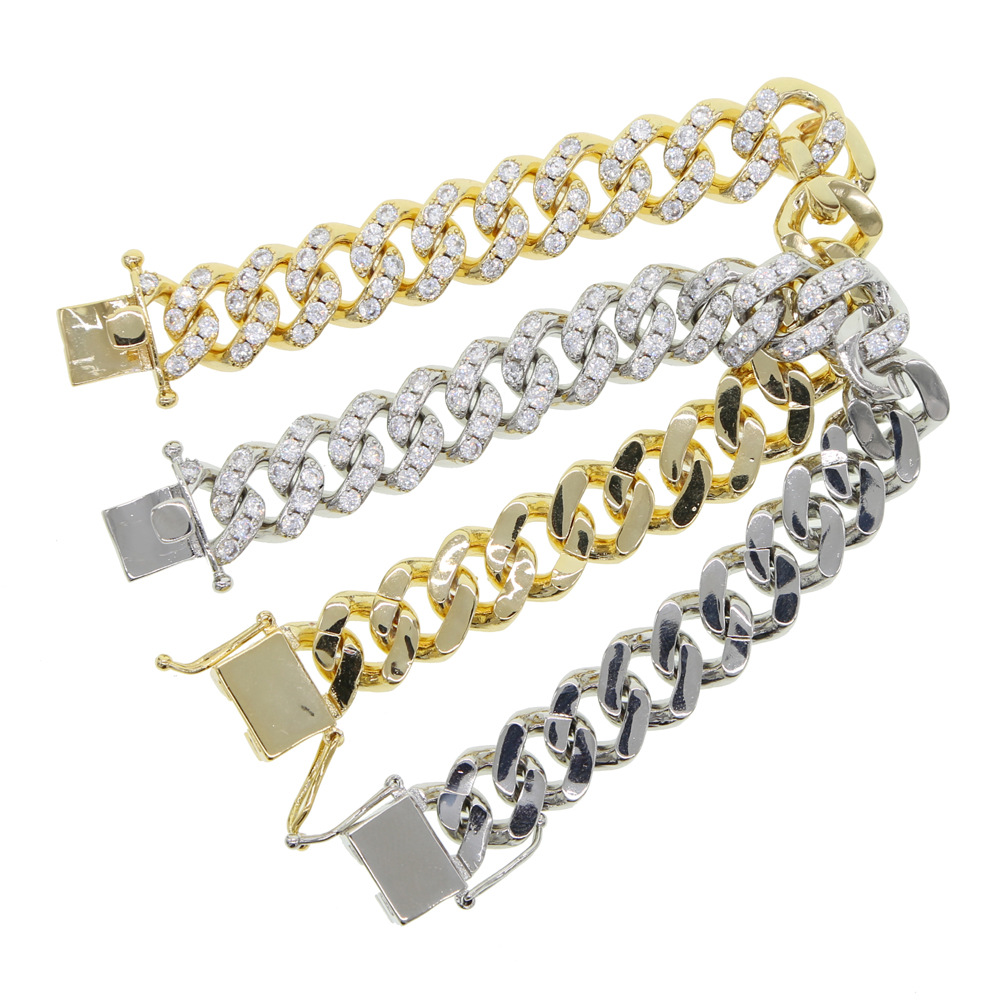 18k Gold Cuban Link Chain Miami Cuban Necklace Diamond Chain for Men Iced-Out Hip Hop Jewelry