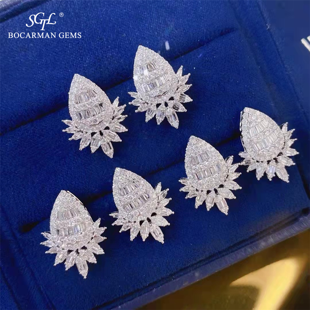 Natural diamond  earrings gold 18k  Pear-shaped elegant sparkling earrings women's accessories for j