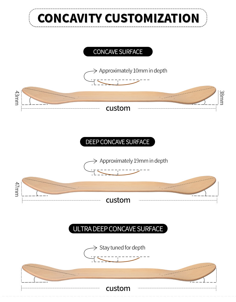 Custom skateboard 7 layers Deep concave wood skate