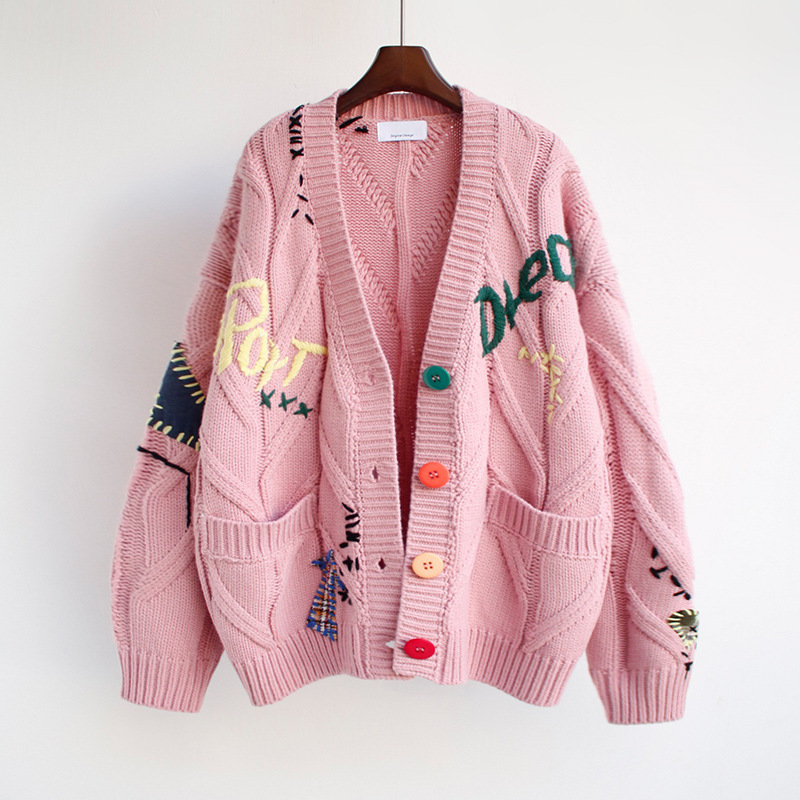 FYB Oversize Knitted Embroidery Ladies With Pocket