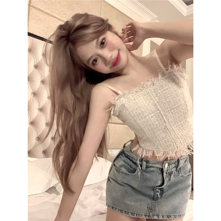Korean style design sense suspender vest with chest pad women's slim-fit short crop top