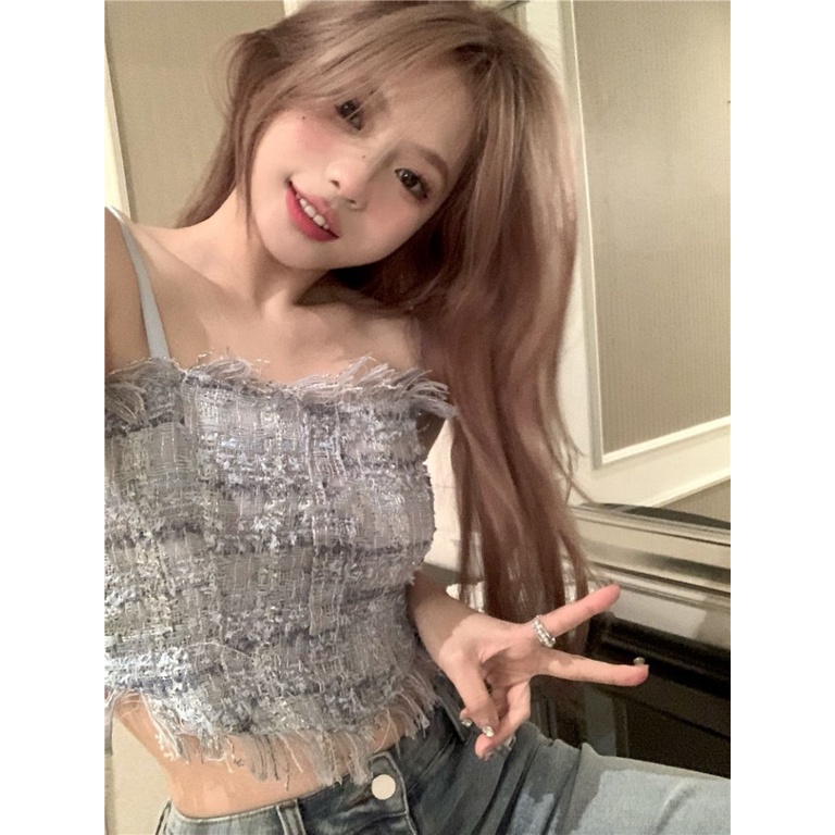 Korean style design sense suspender vest with chest pad women's slim-fit short crop top