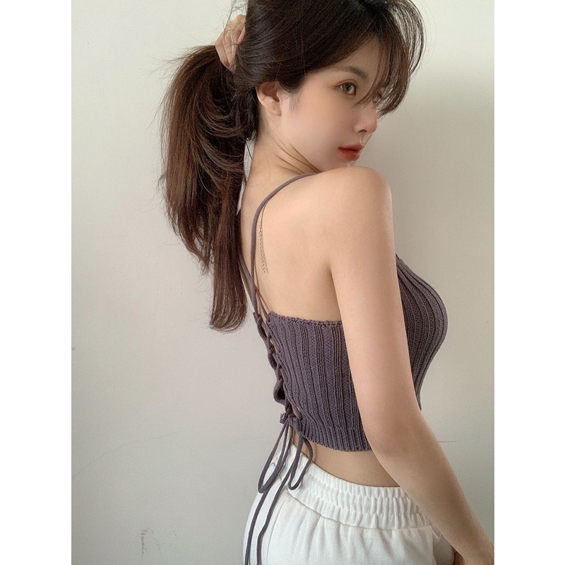 Knitting Camisole women's wear in summer 2022 new spice girl strap backless short top terno