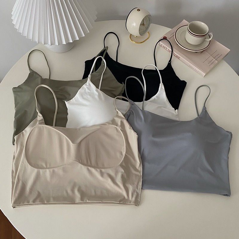 Korean Tank Tops Suspenders Short Bottom Outer Design Summer with Chest Pad