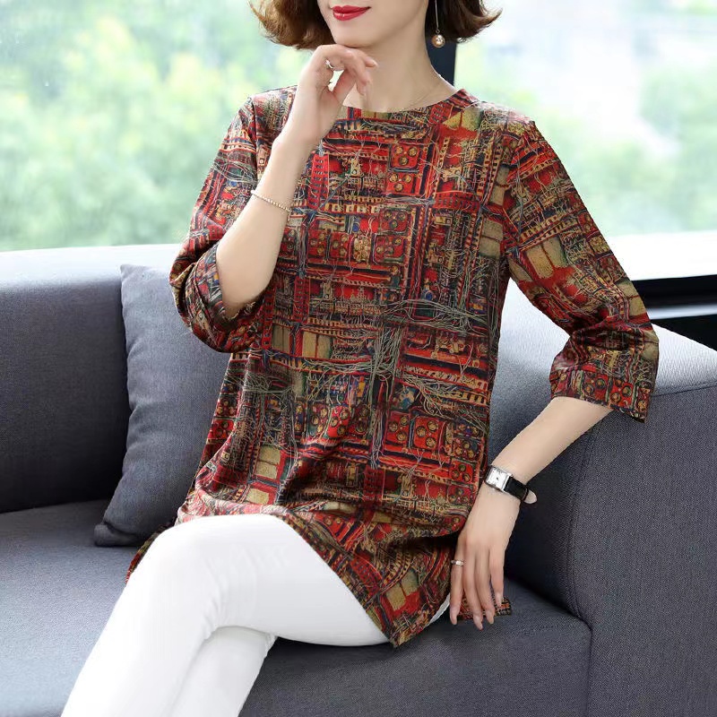 Summer Ice Silk T-shirt Loose Fashion Plus Size Women Blouse Top