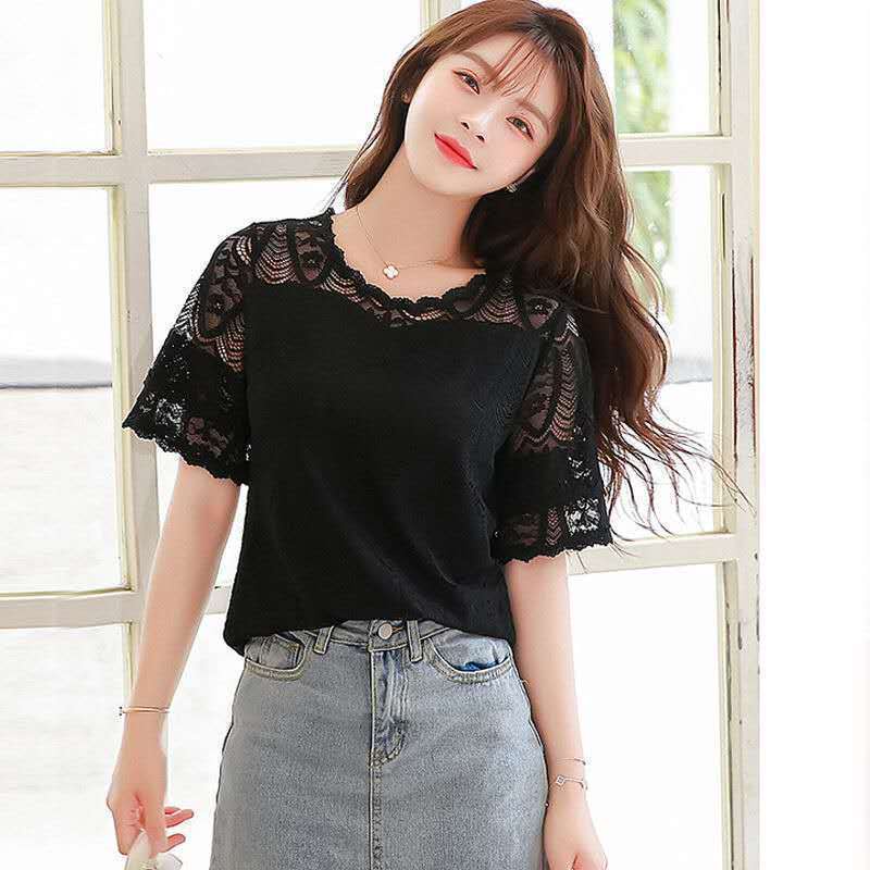 Lace Fashion Fairy Summer Short-sleeved Blouse Women