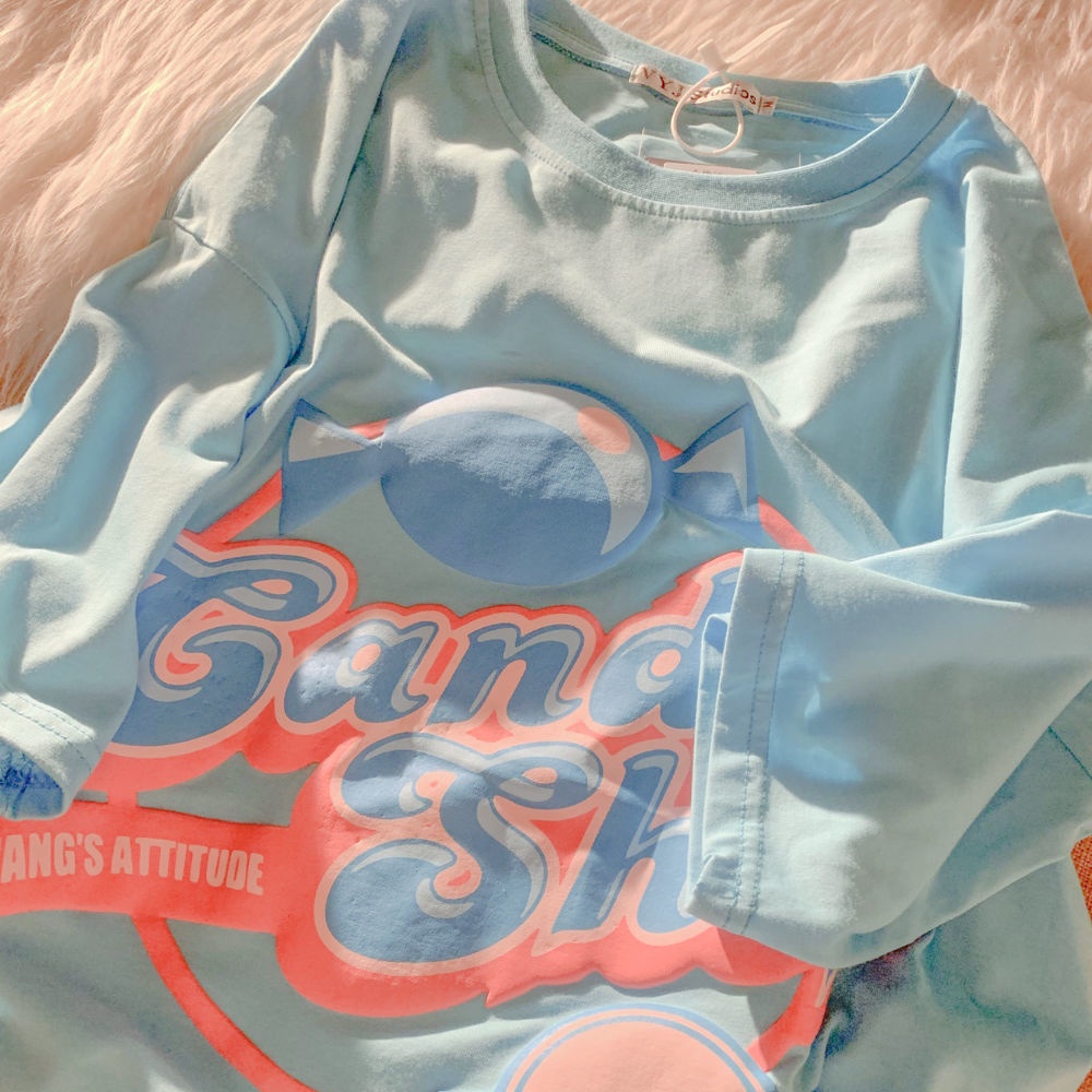 Original Harajuku Soft Sweet Short-sleeved T-shirt Female Summer New Korean Student Design Candy Let