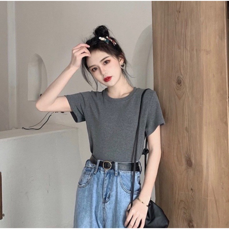 Feesize 40-58KG Round Neck Short Sleeve Ribbed T-Shirt, Depending On Height