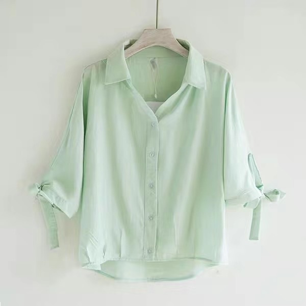 Blouse women plus size New all-match casual loose lapel tie tops women's all-match shirts FTCQ