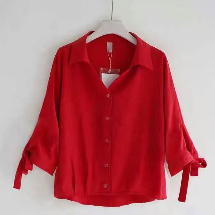Blouse women plus size New all-match casual loose lapel tie tops women's all-match shirts FTCQ