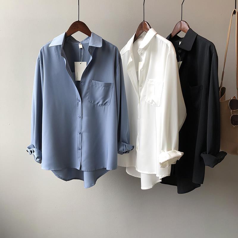 Women Satin Blouse Plus Size Loose Long Sleeve shirt Fashion Casual Work Wild bottoming shirt tops