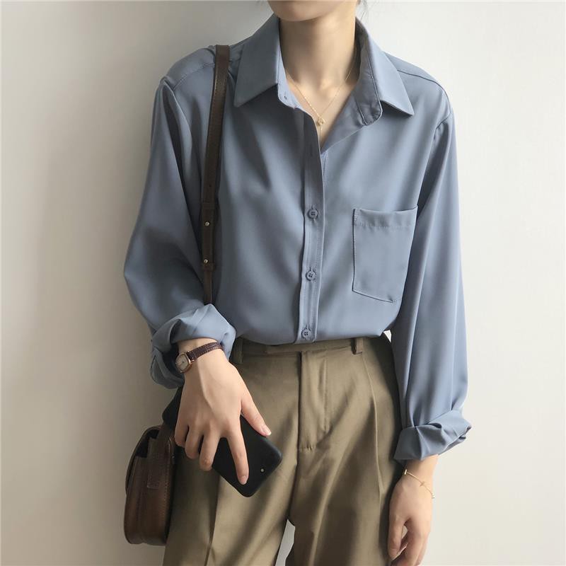 Women Satin Blouse Plus Size Loose Long Sleeve shirt Fashion Casual Work Wild bottoming shirt tops