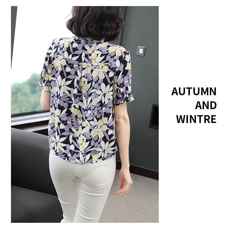 Floral Chiffon Shirt Women's Short Sleeve Summer Fashion Top Women Blouse