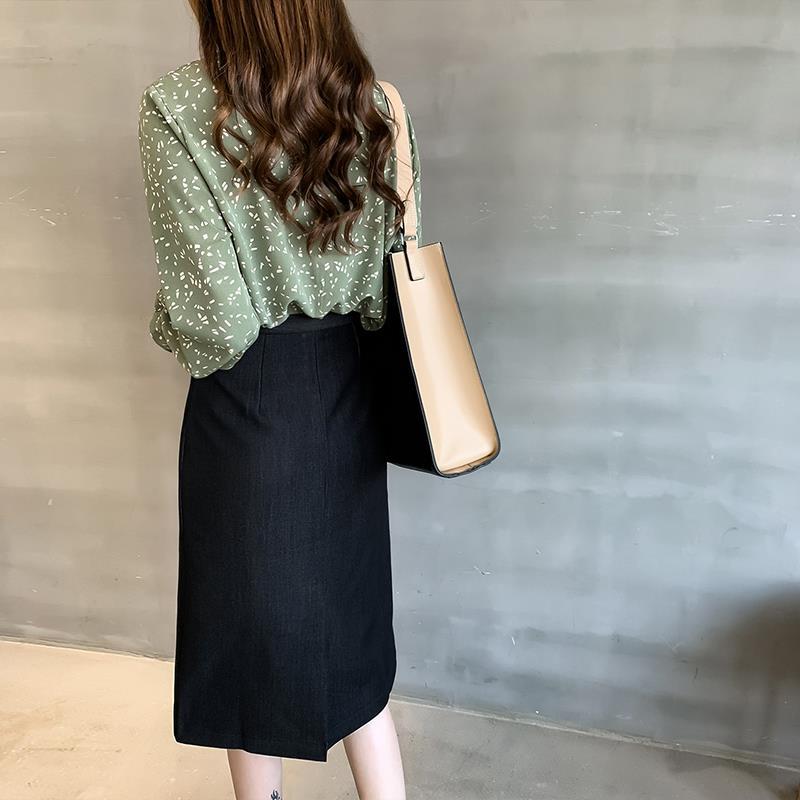 Women Blouse Bow Print Chiffon Shirt Long Sleeve Loose Top