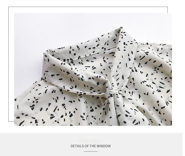 Women Blouse Bow Print Chiffon Shirt Long Sleeve Loose Top