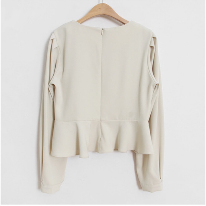 Ready Stock Women Solid Square Neck Ruffled Long Sleeve Shirt Crop Tops croptop korean style slim wa