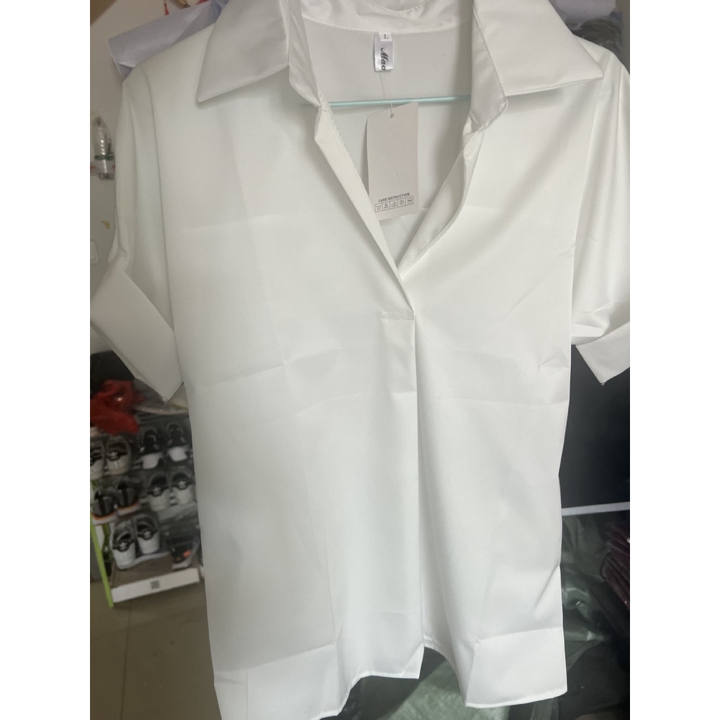 Loose Fitting Simple White Shirt Women Retro V-neck Batwing Sleeve Solid Blouse Summer New Western A
