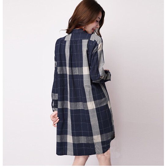 Women Ladies Long Sleeved Plaid Loose Shirt Blouse Tops Fashion Casual Lapel