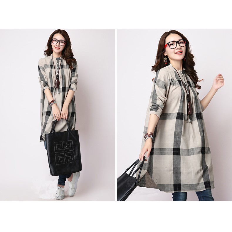 Women Ladies Long Sleeved Plaid Loose Shirt Blouse Tops Fashion Casual Lapel