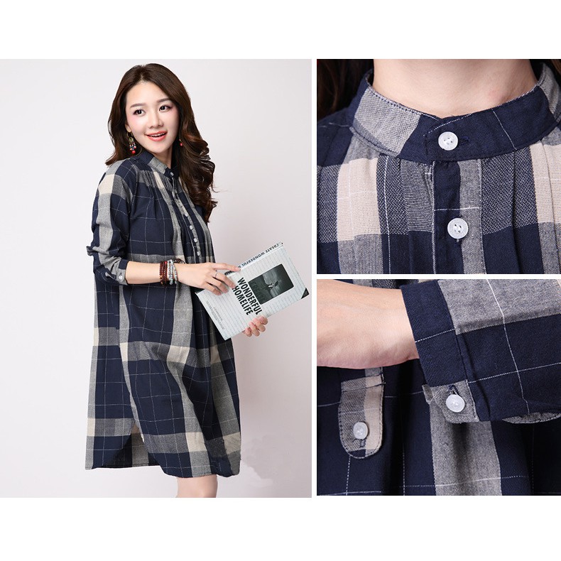 Women Ladies Long Sleeved Plaid Loose Shirt Blouse Tops Fashion Casual Lapel