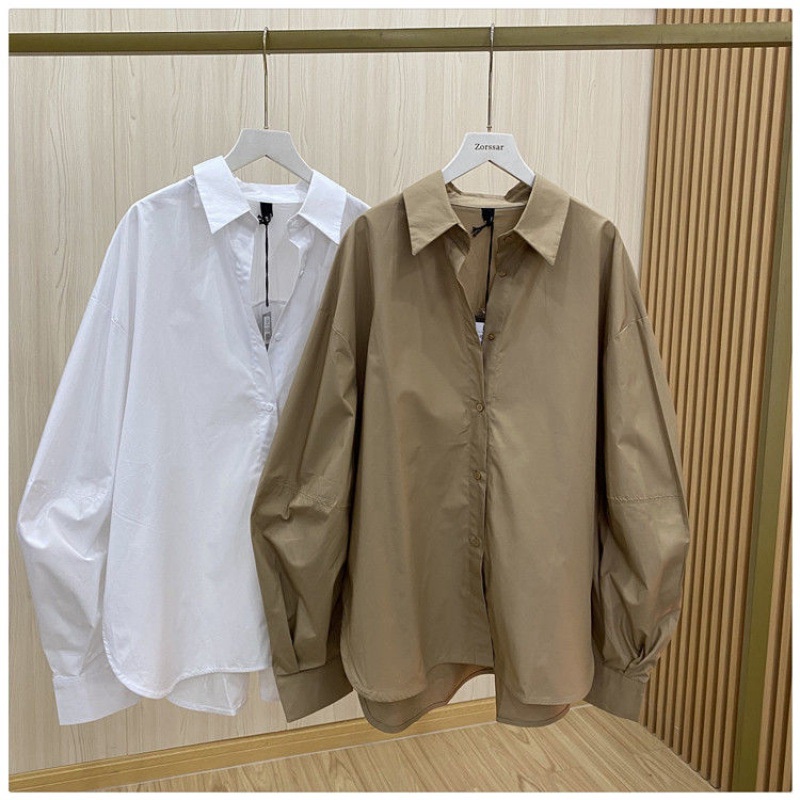 Korean Trendy White Shirt Long Top Poplin Shirt Women LadiesLong Sleeve Loose Casual Cotton Blouse K