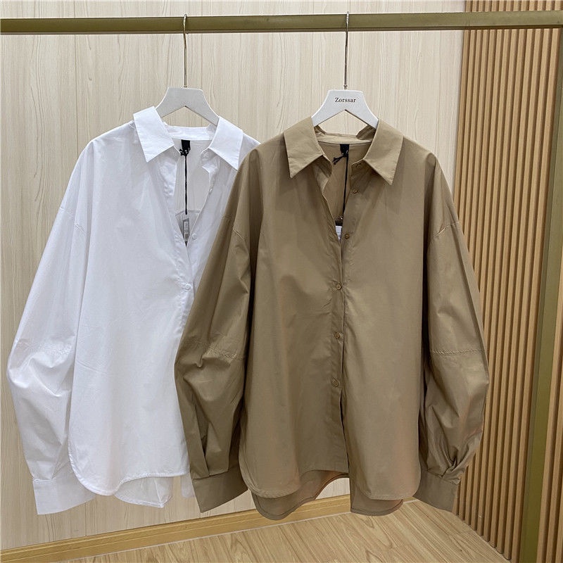 Korean Trendy White Shirt Long Top Poplin Shirt Women LadiesLong Sleeve Loose Casual Cotton Blouse K