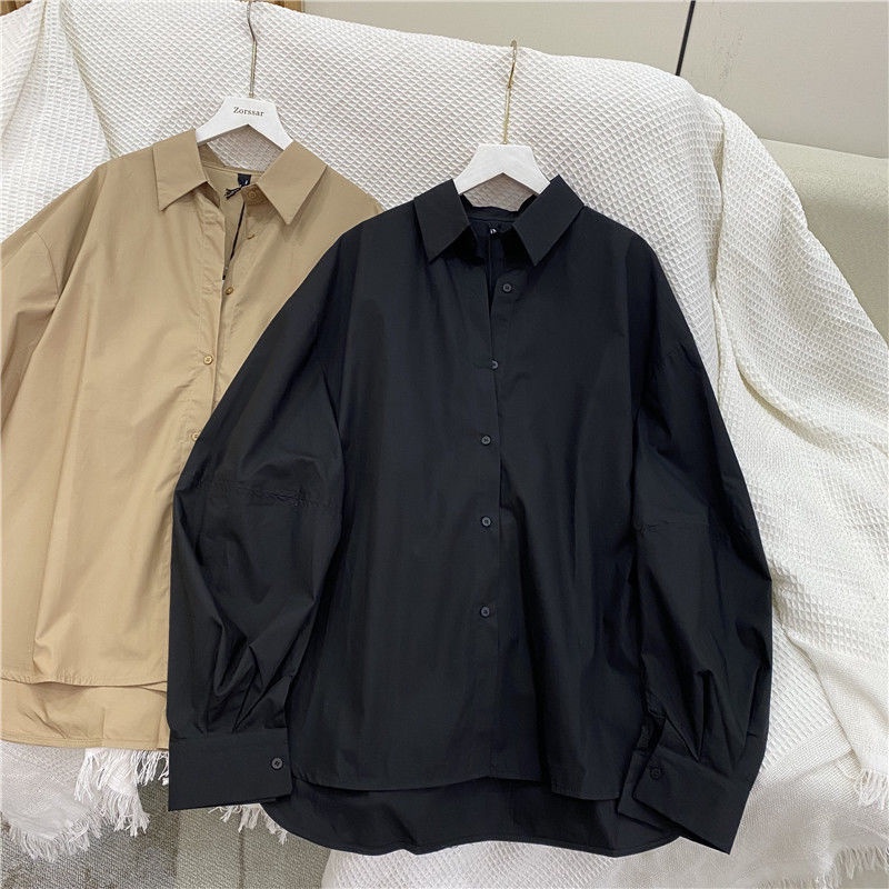 Korean Trendy White Shirt Long Top Poplin Shirt Women LadiesLong Sleeve Loose Casual Cotton Blouse K