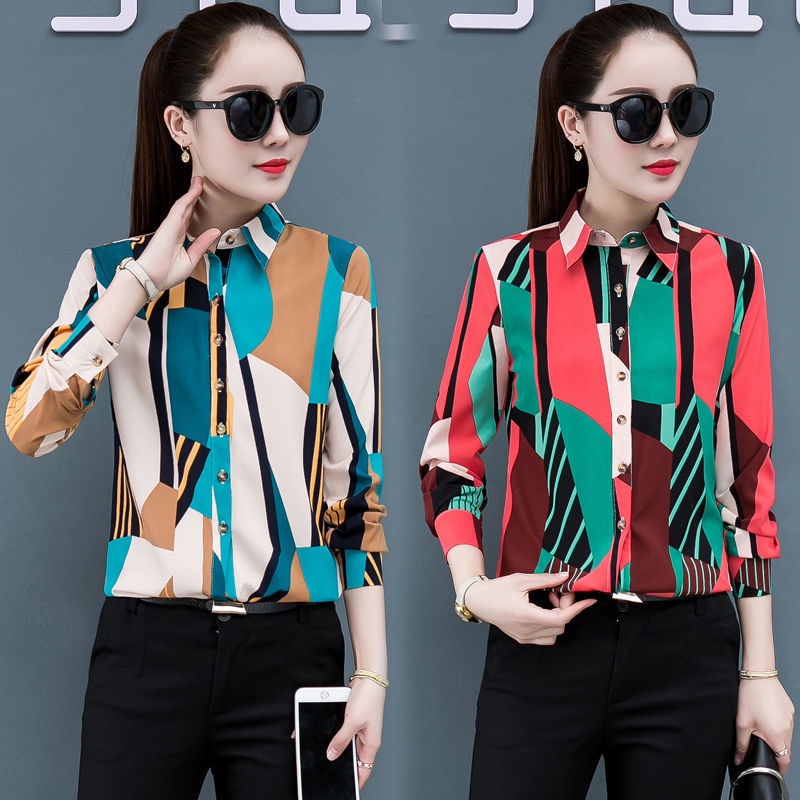 S-5XL Plus Size OL Blouse Korean Slim Chiffon Office Lady Formal Work Shirts Button Lapel