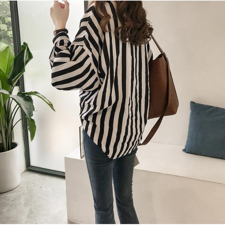 Women Loose Striped V Neck Long Sleeve Casual Summer Blouse Fashion Stripe Shirt