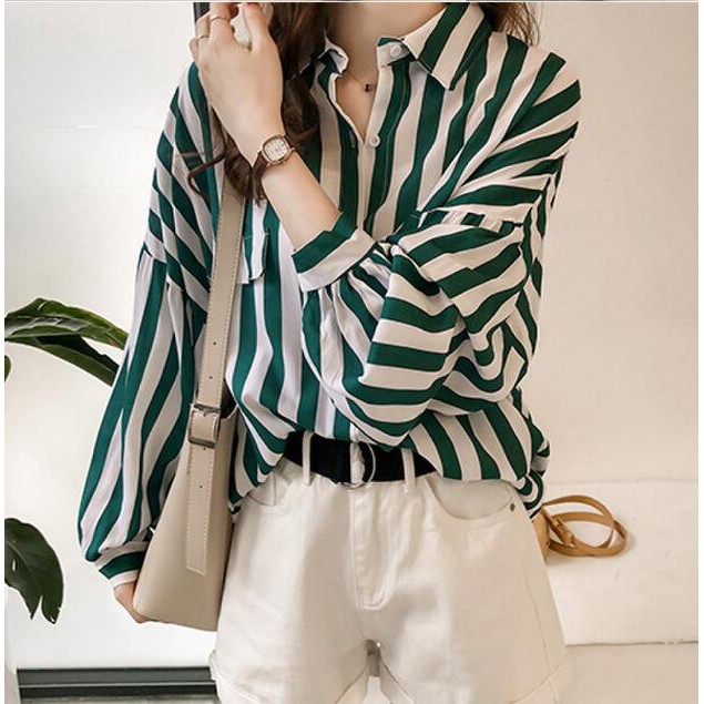 Women Loose Striped V Neck Long Sleeve Casual Summer Blouse Fashion Stripe Shirt