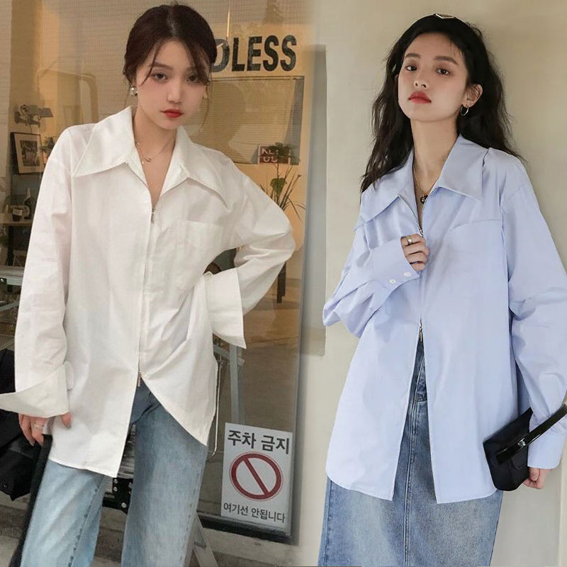 korean casual shirt women long sleeve plus size  loose blouse plain women clothes summer fashion baj