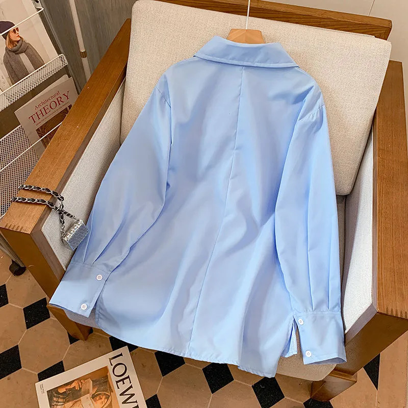 korean casual shirt women long sleeve plus size  loose blouse plain women clothes summer fashion baj