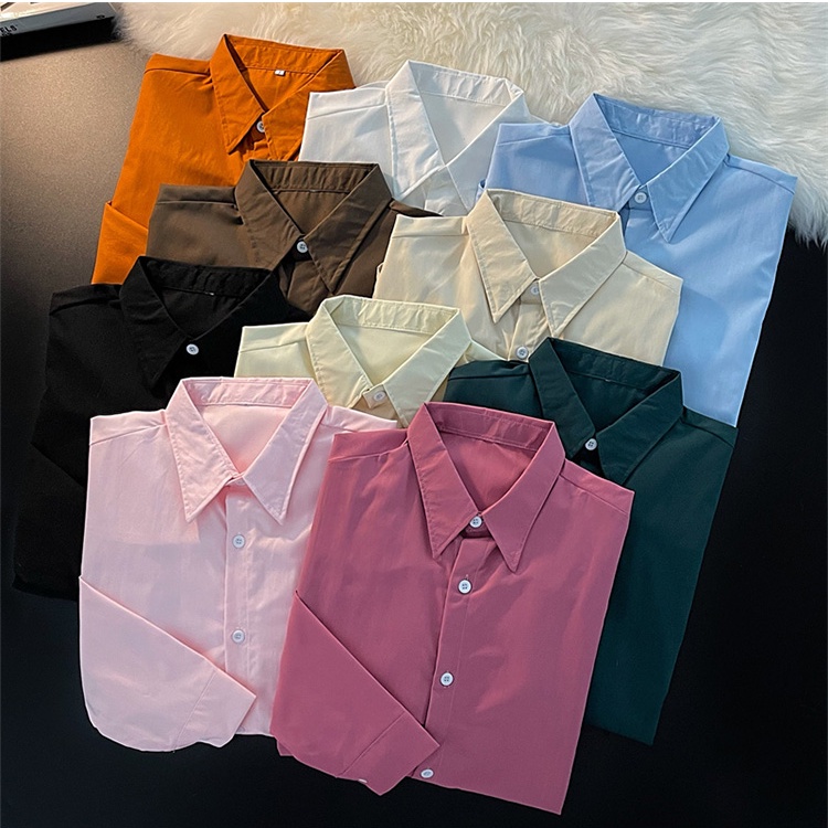 Korean Style Plus Size Oversized Long Sleeve Loose Blouse plain Women Blouse Men Kemeja Perempuan Le
