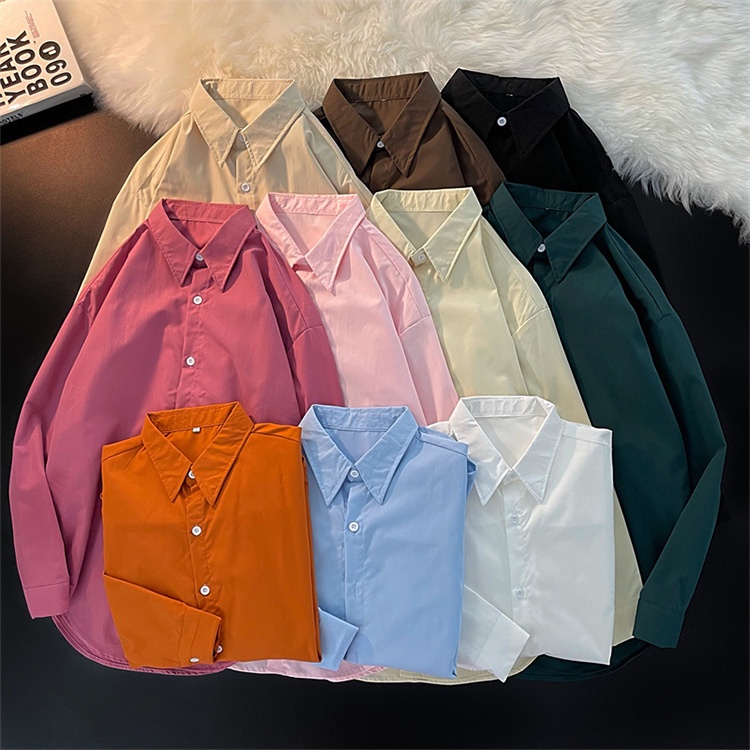 Korean Style Plus Size Oversized Long Sleeve Loose Blouse plain Women Blouse Men Kemeja Perempuan Le