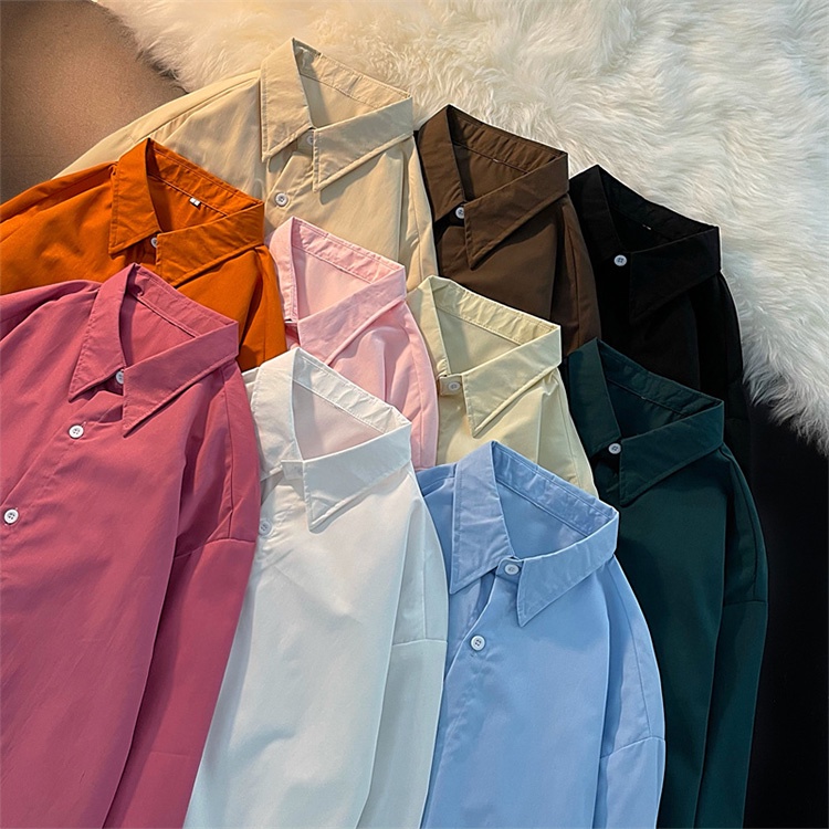 Korean Style Plus Size Oversized Long Sleeve Loose Blouse plain Women Blouse Men Kemeja Perempuan Le