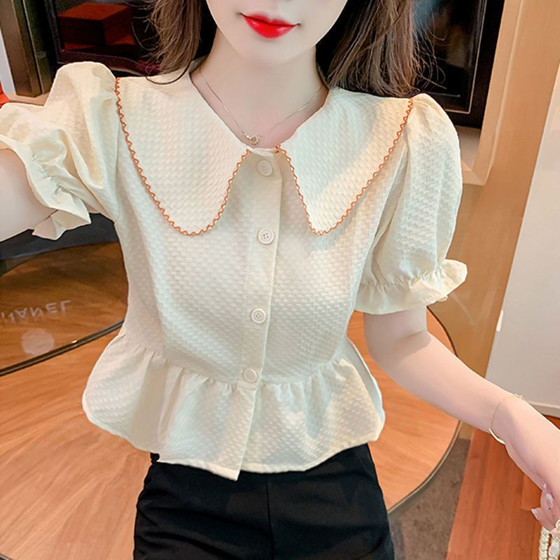 Doll collar shirt female 2022 small man slim waist shirt fashion all-match shirt small shirt