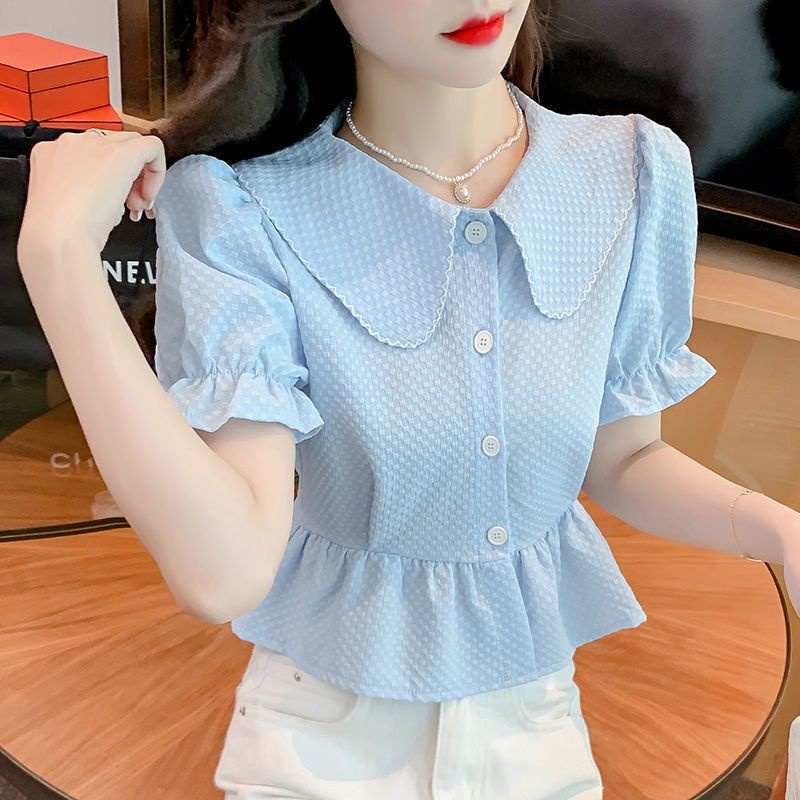 Doll collar shirt female 2022 small man slim waist shirt fashion all-match shirt small shirt