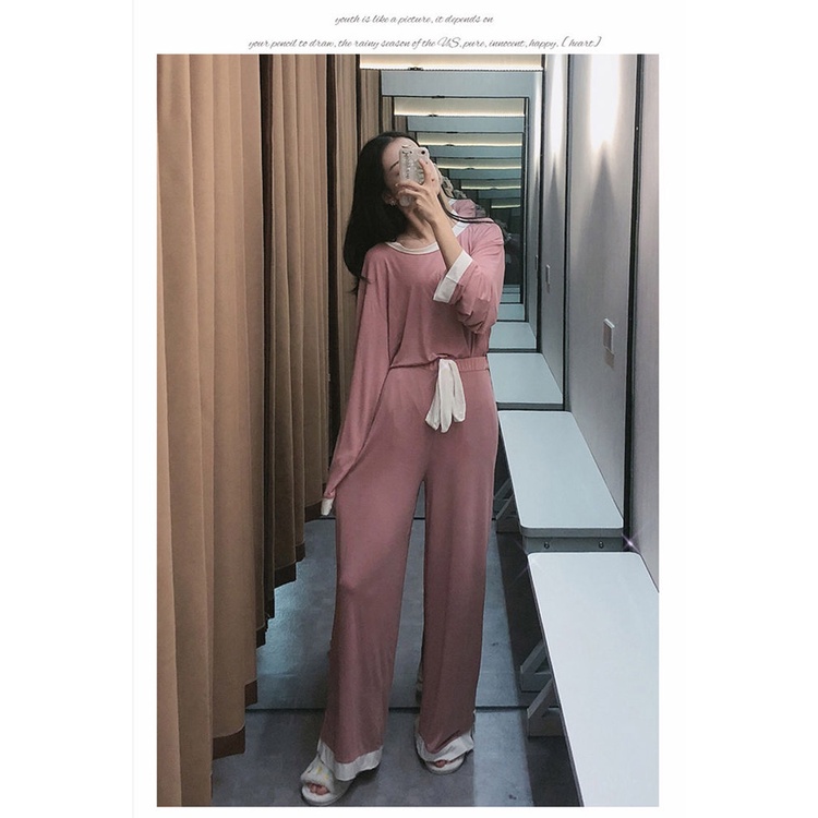2PCS/Set Spring Autumn Round Neck Long-sleeved Shirt + Elastic Soft Trousers Cute Net Red Large Size