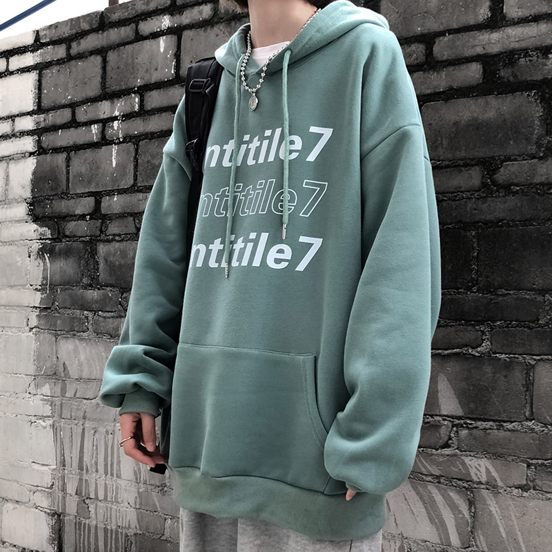 Autumn/Winter Korean Untitile 7 Print Loose Couple Lazy Sport Hooded Sweatshirt Women's Fashion Long